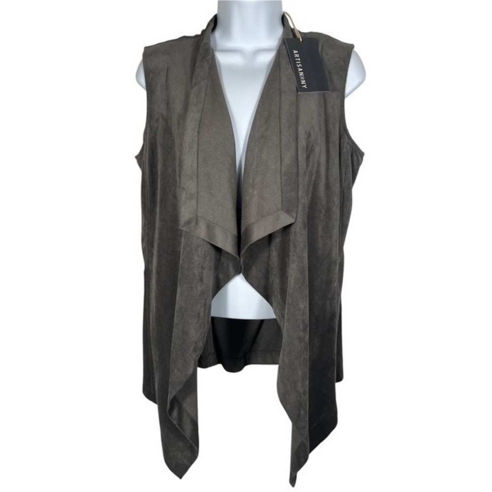 Artisan NY Womens Sz S Faux Suede Waterfall Vest Dark Gray Open Front N.W.T-1805